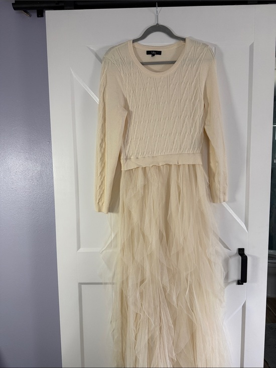 Lulus Dresses & Skirts - Lulu's Cream Cable Knit Top with Layered Tulle Maxi Skirt Dress